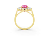 Yellow gold Oval Cut Halo Cluster Diamond Ring with Pave Band and Four-Prong Setting_15