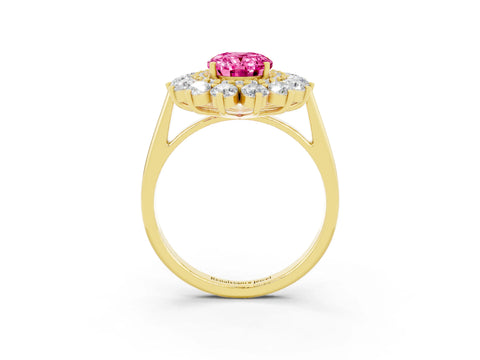 Yellow gold Oval Cut Halo Cluster Diamond Ring with Pave Band and Four-Prong Setting_15