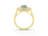 Yellow gold Oval Cut Halo Cluster Diamond Ring with Pave Band and Four-Prong Setting_15