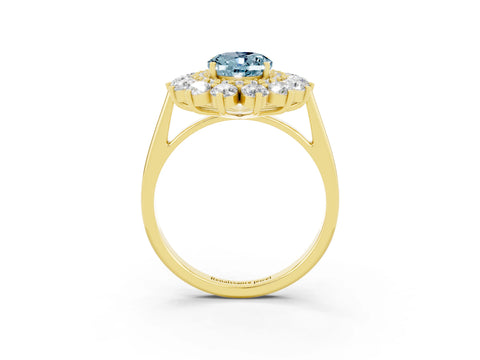 Yellow gold Oval Cut Halo Cluster Diamond Ring with Pave Band and Four-Prong Setting_15