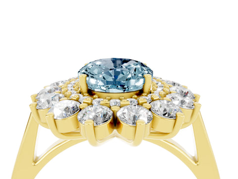 Yellow gold Oval Cut Halo Cluster Diamond Ring with Pave Band and Four-Prong Setting_16