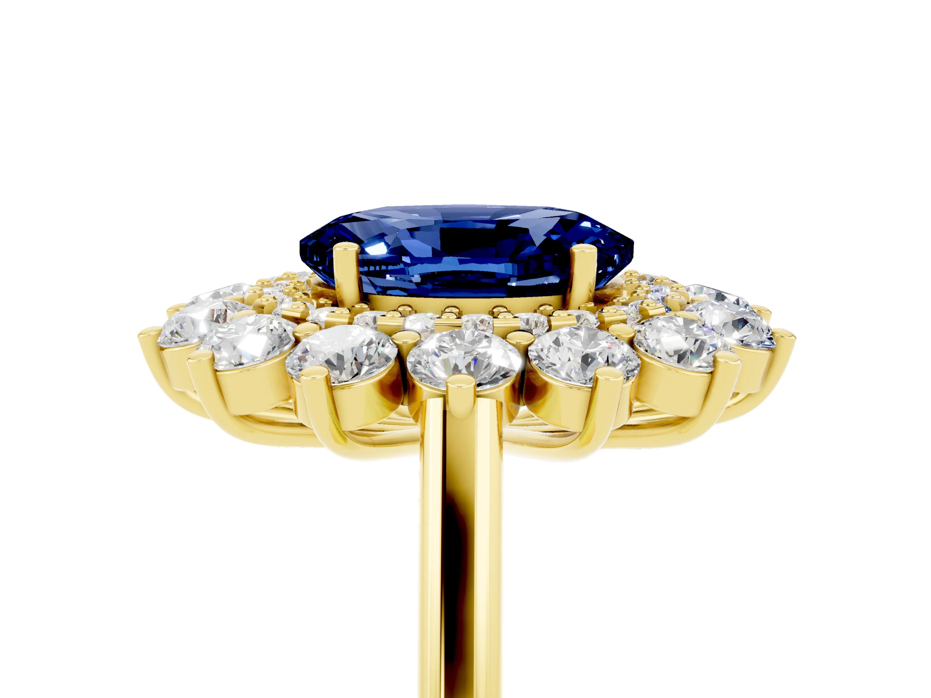 Yellow gold Oval Cut Halo Cluster Diamond Ring with Pave Band and Four-Prong Setting_17
