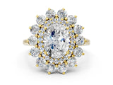 Yellow gold Oval Cut Halo Cluster Diamond Ring with Pave Band and Four-Prong Setting_17