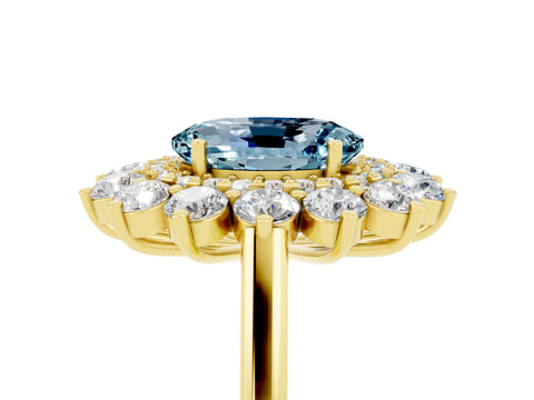 Yellow gold Oval Cut Halo Cluster Diamond Ring with Pave Band and Four-Prong Setting_17
