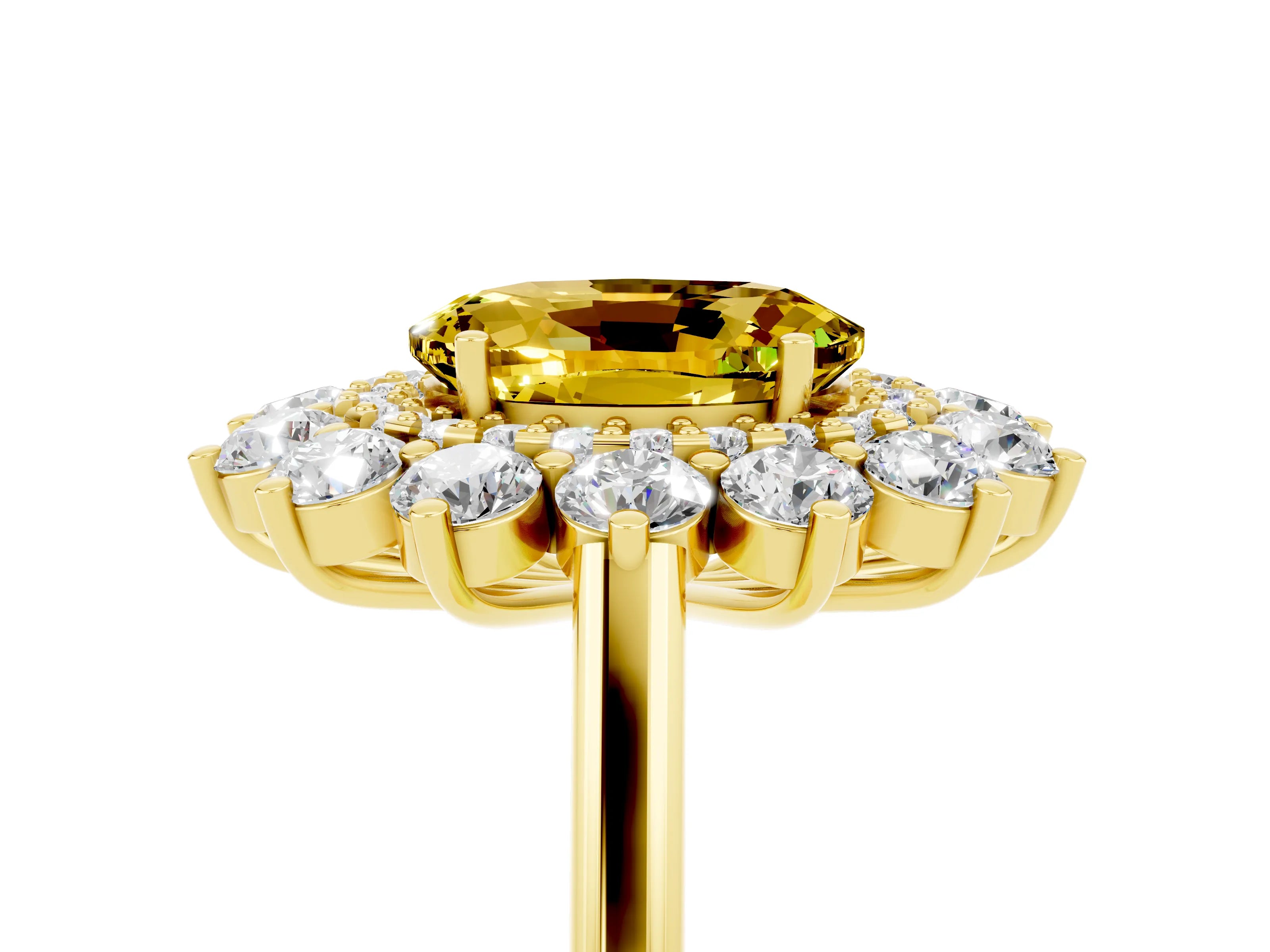 Yellow gold Oval Cut Halo Cluster Diamond Ring with Pave Band and Four-Prong Setting_17