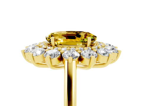 Yellow gold Oval Cut Halo Cluster Diamond Ring with Pave Band and Four-Prong Setting_17
