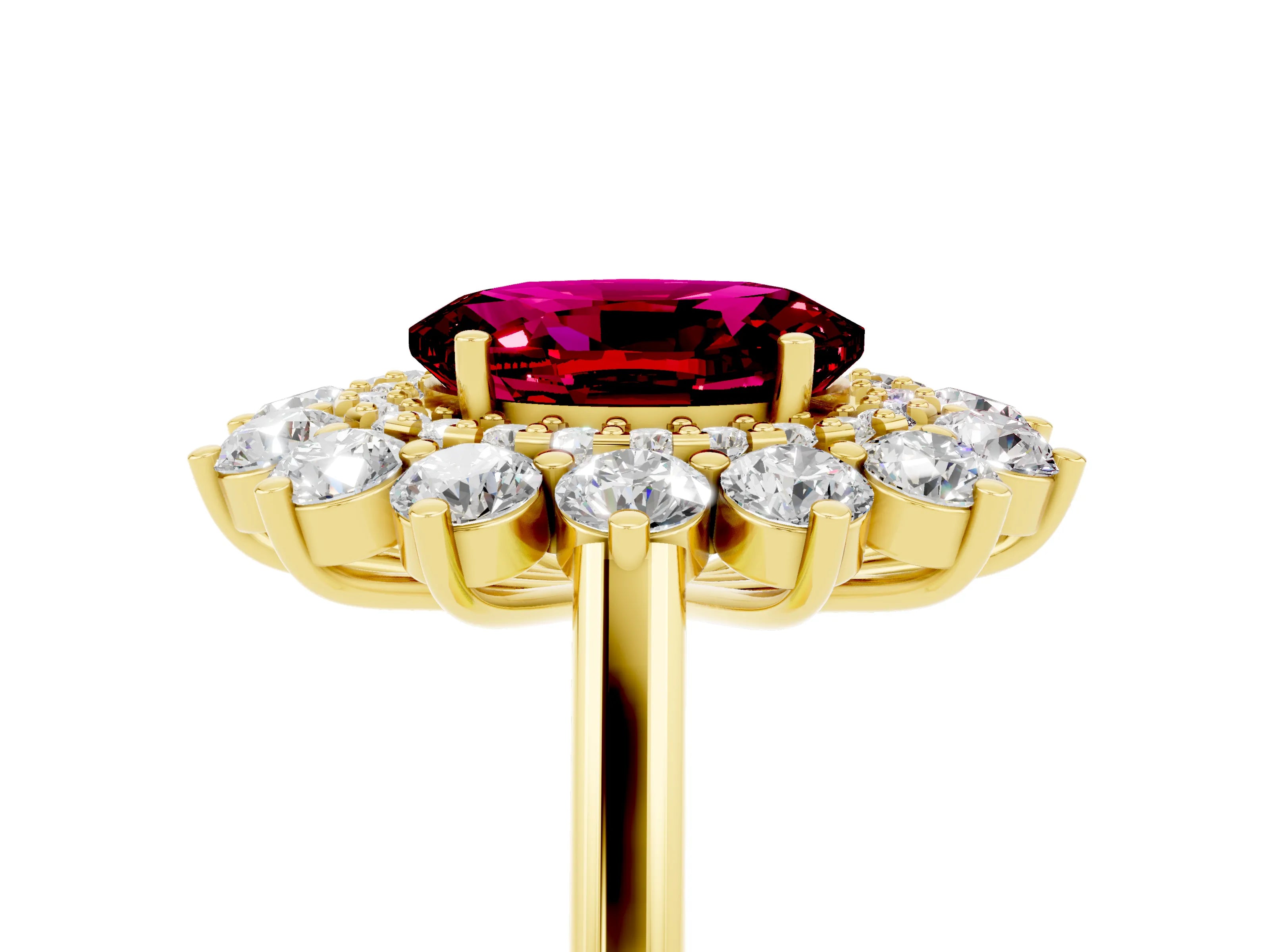 Yellow gold Oval Cut Halo Cluster Diamond Ring with Pave Band and Four-Prong Setting_17