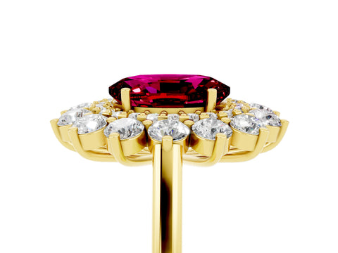 Yellow gold Oval Cut Halo Cluster Diamond Ring with Pave Band and Four-Prong Setting_17
