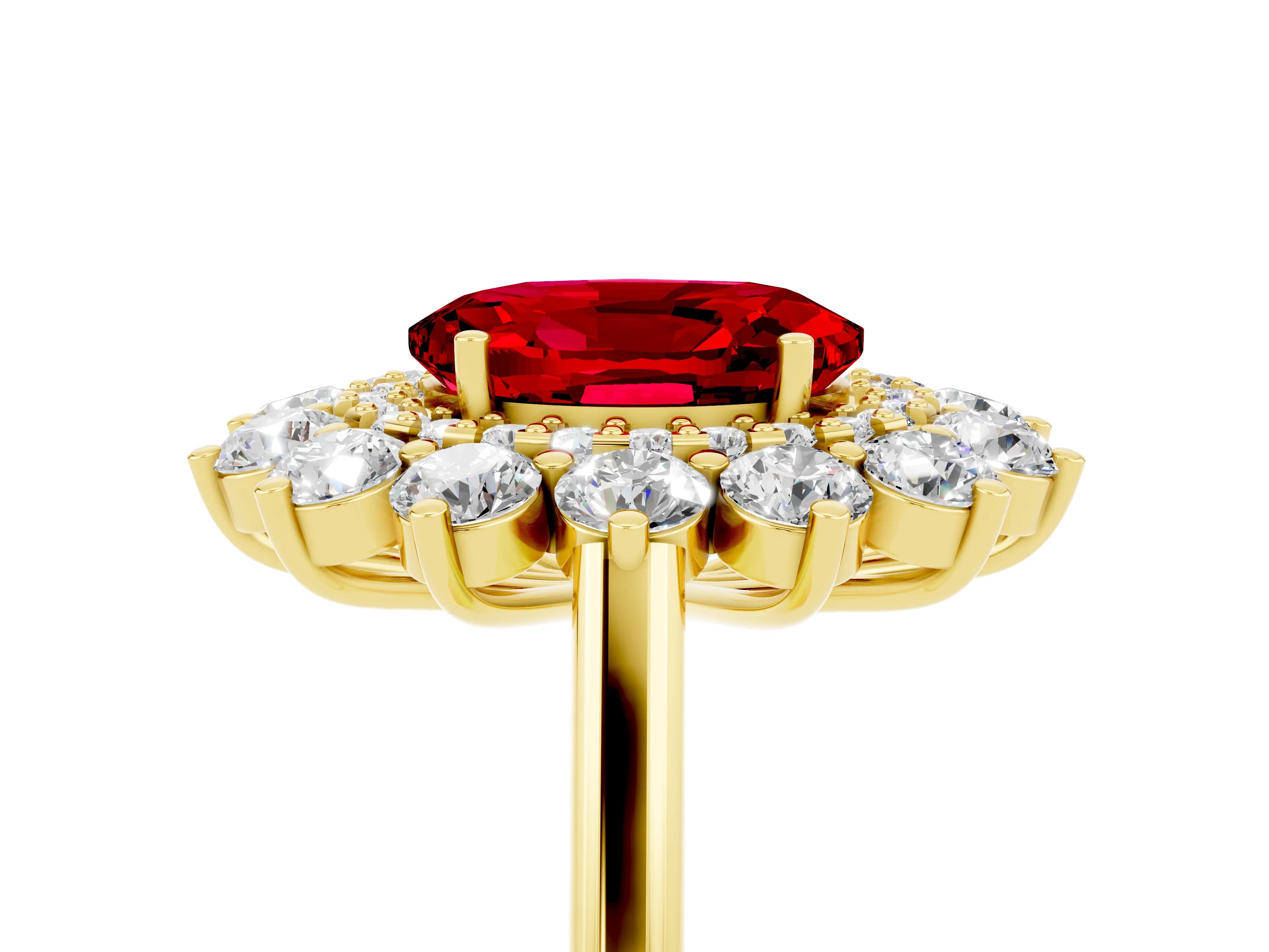 Yellow gold Oval Cut Halo Cluster Diamond Ring with Pave Band and Four-Prong Setting_17