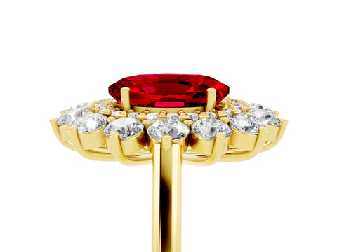 Yellow gold Oval Cut Halo Cluster Diamond Ring with Pave Band and Four-Prong Setting_17