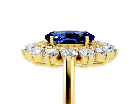 Yellow gold Oval Cut Halo Cluster Diamond Ring with Pave Band and Four-Prong Setting_17