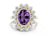 Yellow gold Oval Cut Halo Cluster Diamond Ring with Pave Band and Four-Prong Setting_18