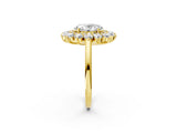 Yellow gold Oval Cut Halo Cluster Diamond Ring with Pave Band and Four-Prong Setting_19