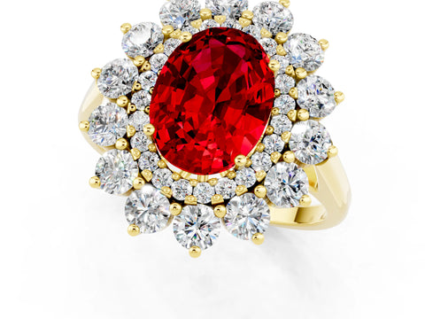Yellow gold Oval Cut Halo Cluster Diamond Ring with Pave Band and Four-Prong Setting_1