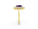 Yellow gold Oval Cut Halo Cluster Diamond Ring with Pave Band and Four-Prong Setting_20