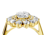 Yellow gold Oval Cut Halo Cluster Diamond Ring with Pave Band and Four-Prong Setting_21