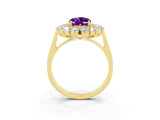 Yellow gold Oval Cut Halo Cluster Diamond Ring with Pave Band and Four-Prong Setting_21