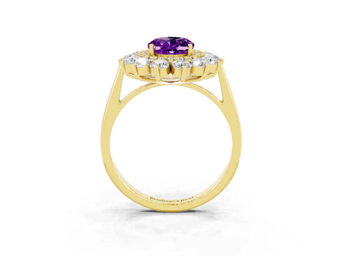 Yellow gold Oval Cut Halo Cluster Diamond Ring with Pave Band and Four-Prong Setting_21