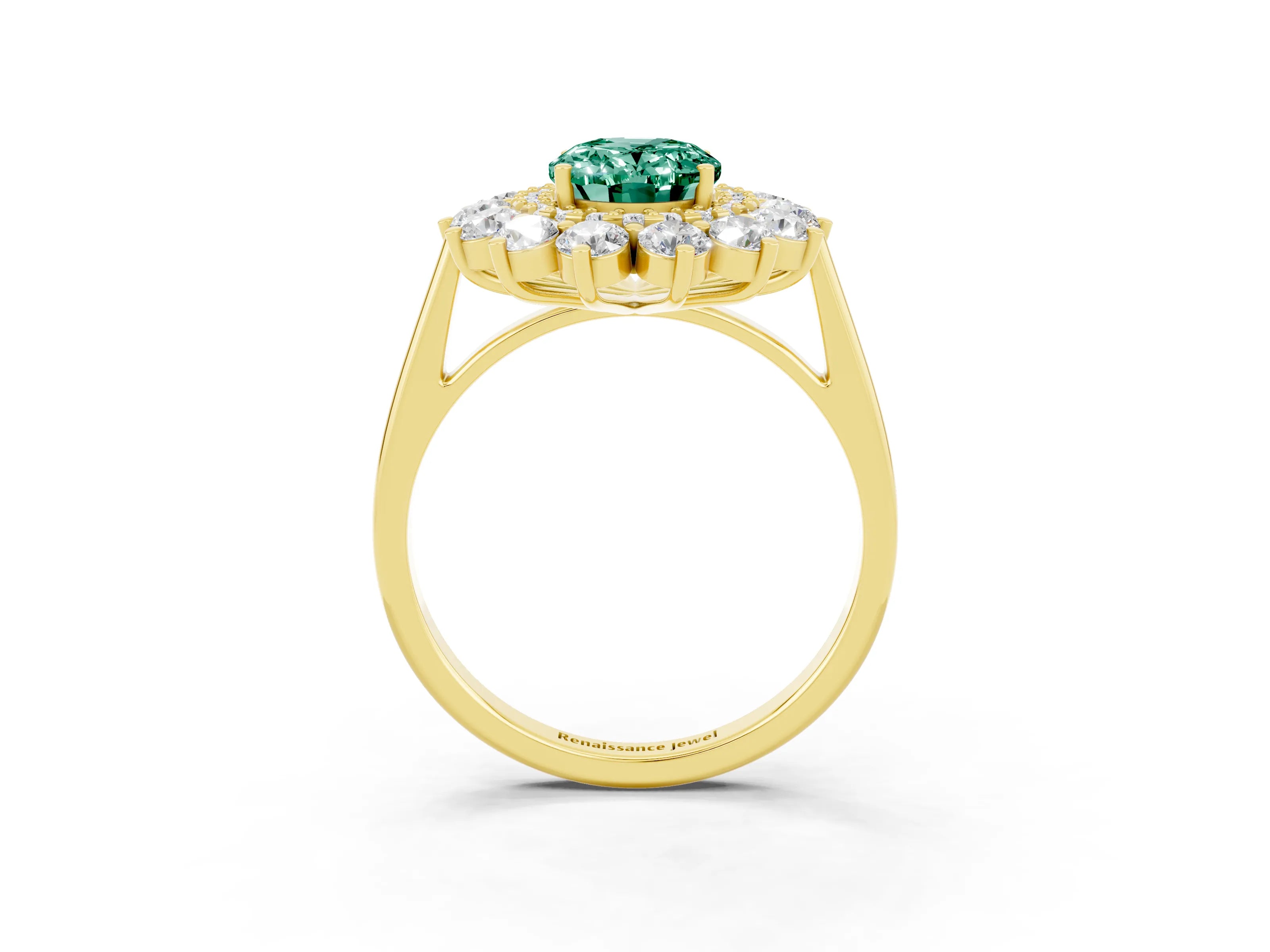 Yellow gold Oval Cut Halo Cluster Diamond Ring with Pave Band and Four-Prong Setting_21