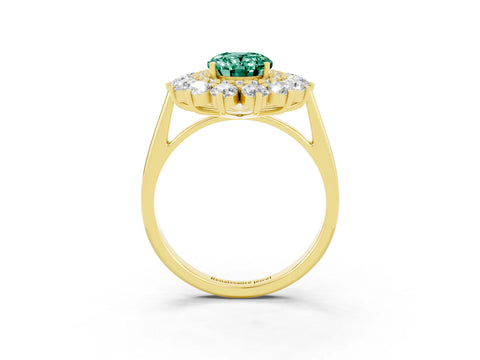 Yellow gold Oval Cut Halo Cluster Diamond Ring with Pave Band and Four-Prong Setting_21
