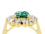Yellow gold Oval Cut Halo Cluster Diamond Ring with Pave Band and Four-Prong Setting_22