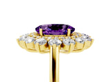 Yellow gold Oval Cut Halo Cluster Diamond Ring with Pave Band and Four-Prong Setting_23
