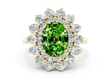 Yellow gold Oval Cut Halo Cluster Diamond Ring with Pave Band and Four-Prong Setting