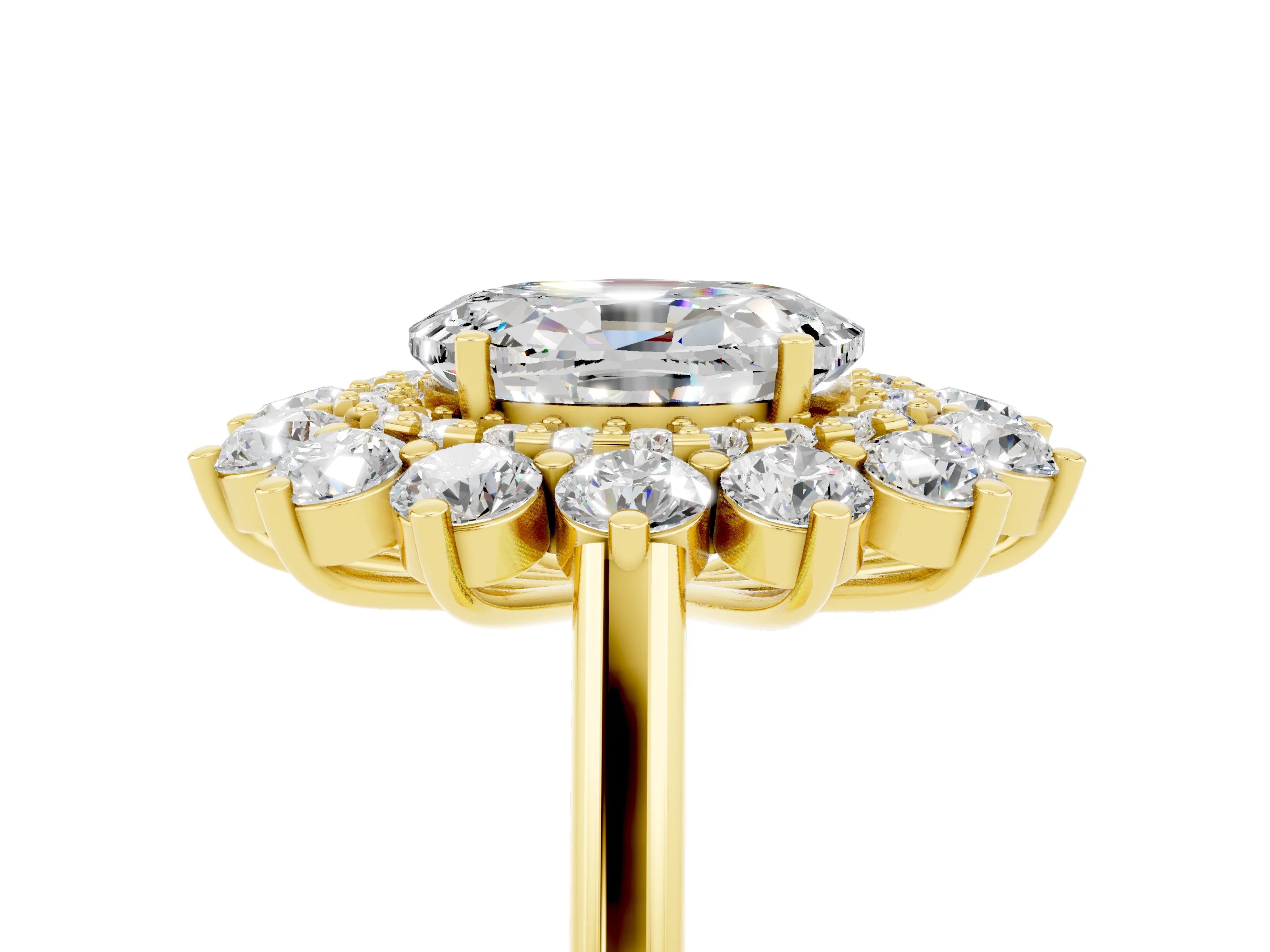 Yellow gold Oval Cut Halo Cluster Diamond Ring with Pave Band and Four-Prong Setting_23