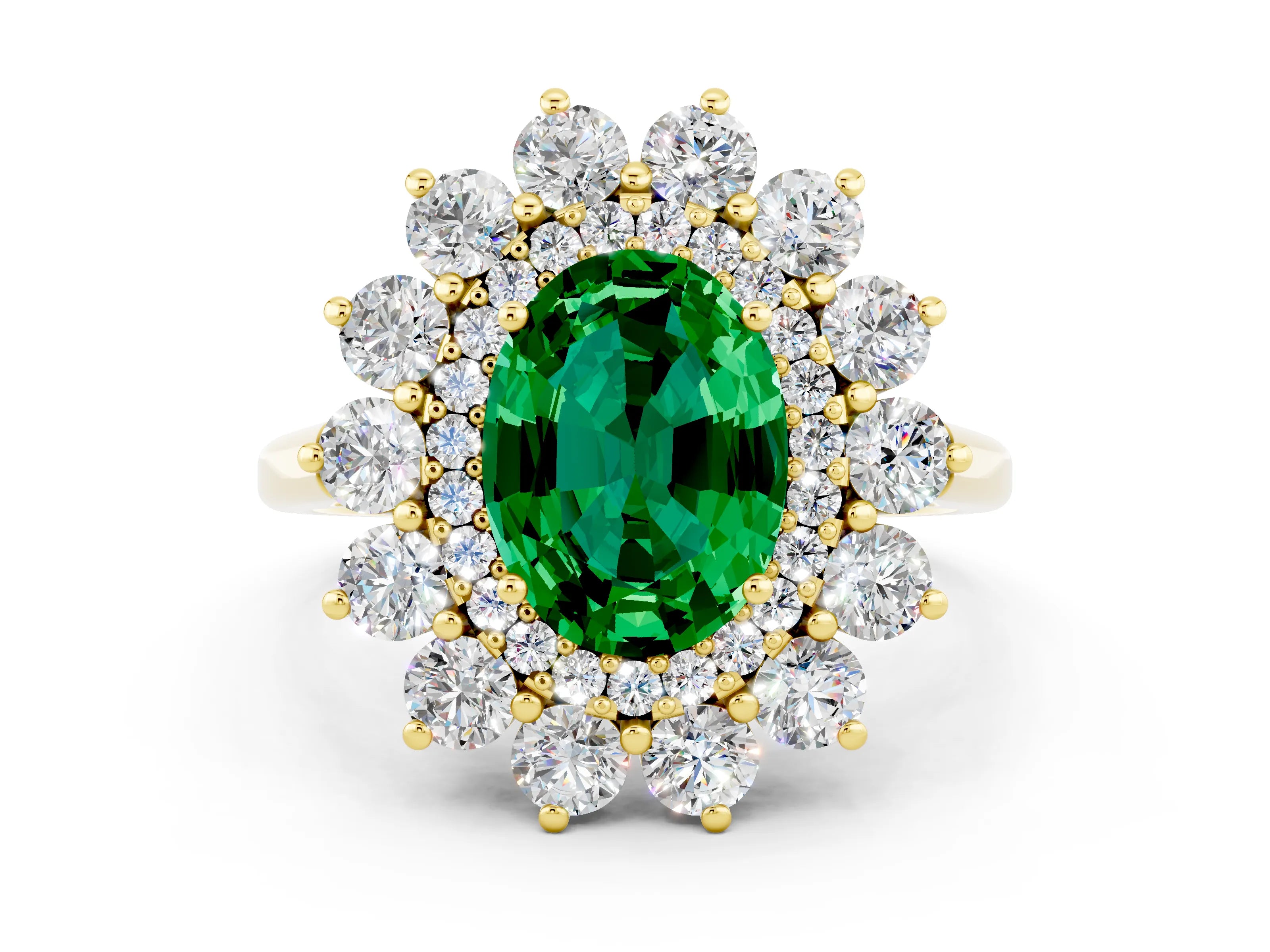 Yellow gold Oval Cut Halo Cluster Diamond Ring with Pave Band and Four-Prong Setting_24
