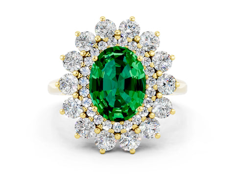 Yellow gold Oval Cut Halo Cluster Diamond Ring with Pave Band and Four-Prong Setting_24