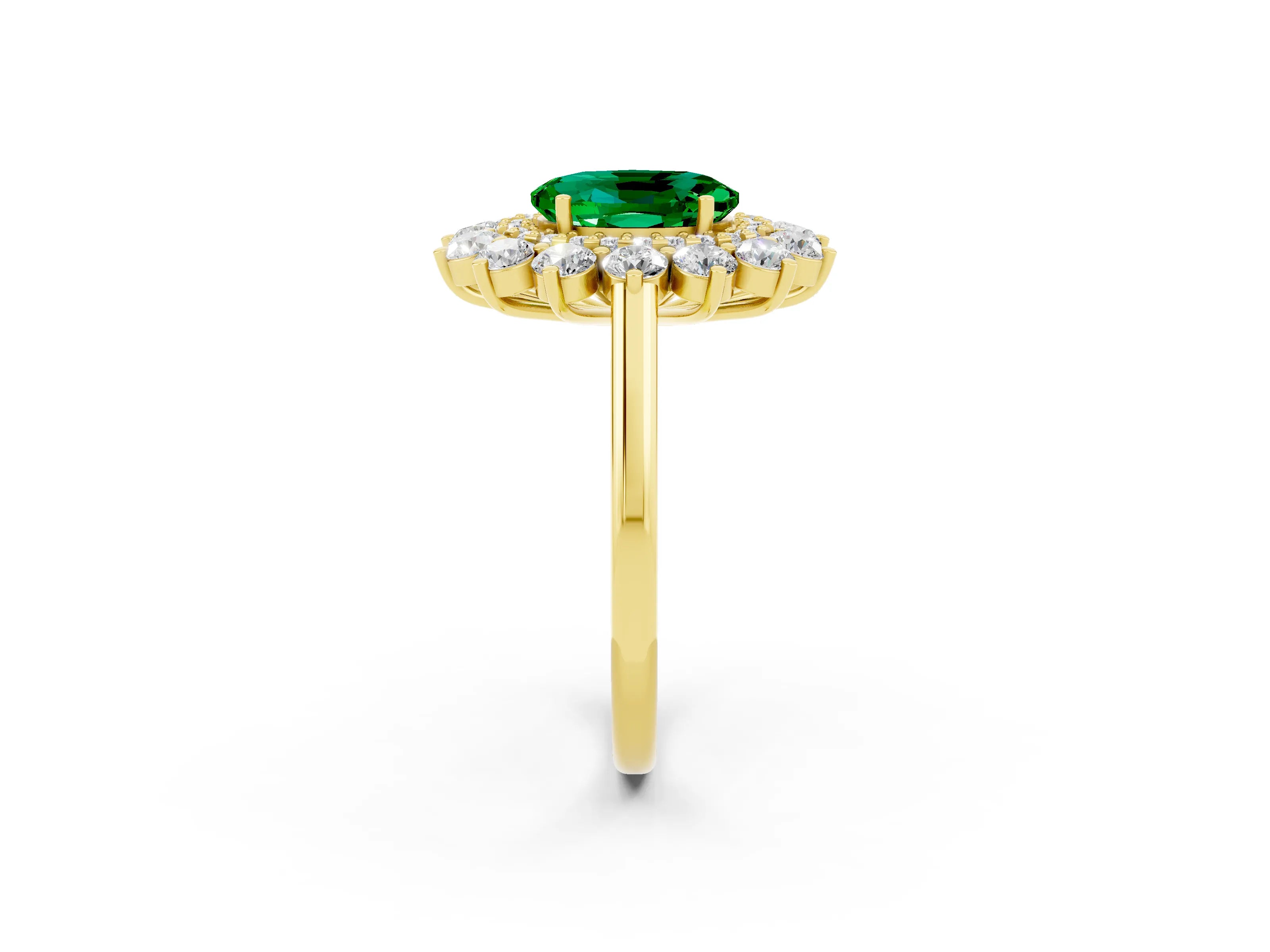 Yellow gold Oval Cut Halo Cluster Diamond Ring with Pave Band and Four-Prong Setting_26