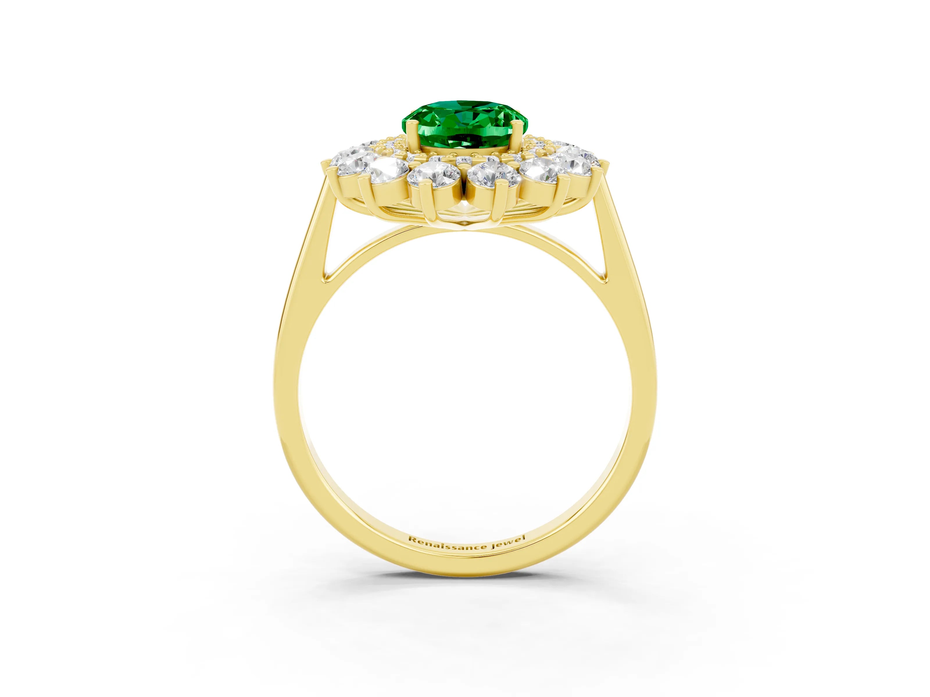 Yellow gold Oval Cut Halo Cluster Diamond Ring with Pave Band and Four-Prong Setting_27