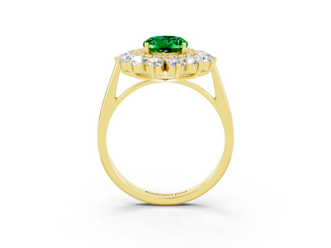 Yellow gold Oval Cut Halo Cluster Diamond Ring with Pave Band and Four-Prong Setting_27