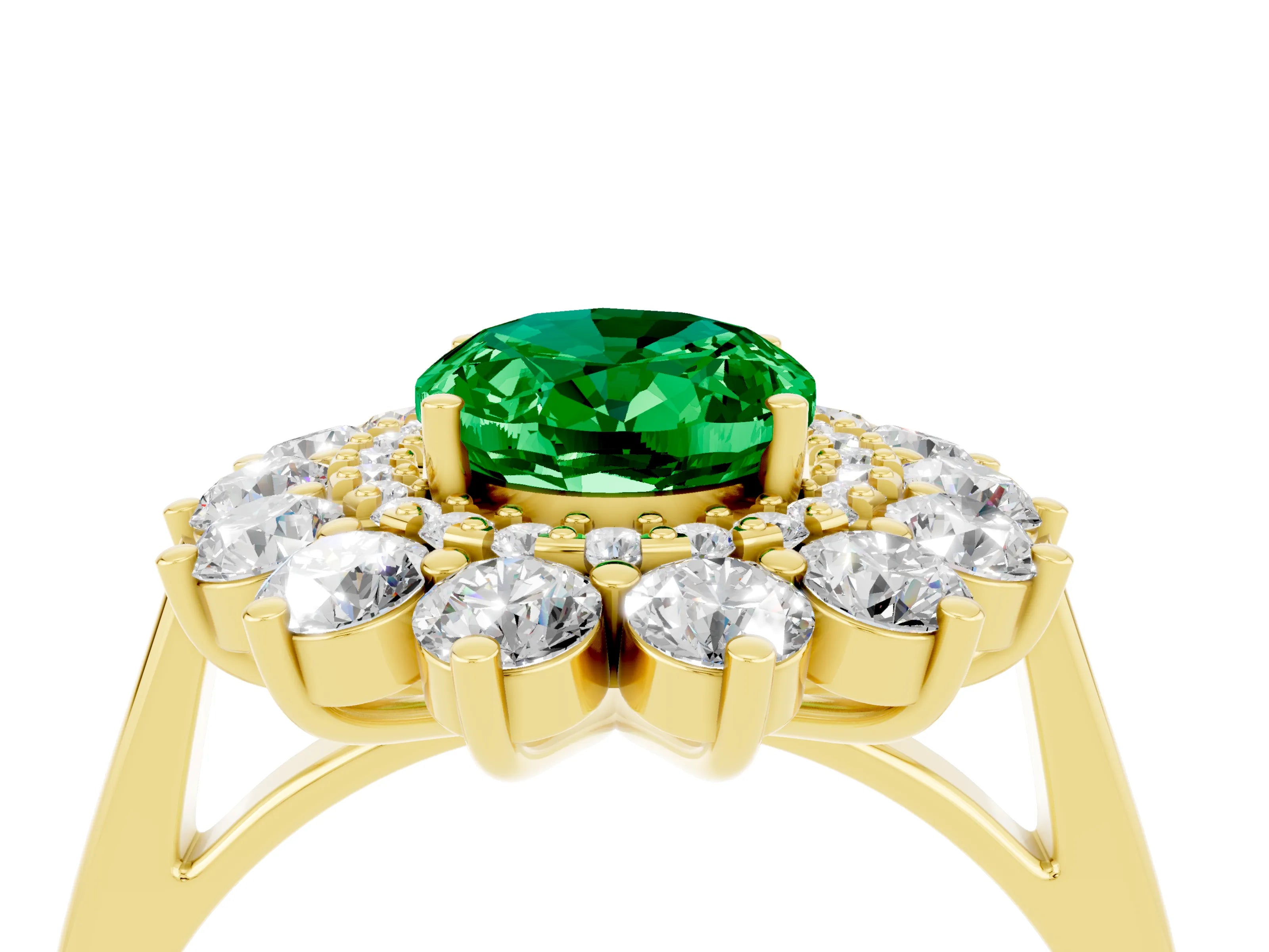 Yellow gold Oval Cut Halo Cluster Diamond Ring with Pave Band and Four-Prong Setting_28