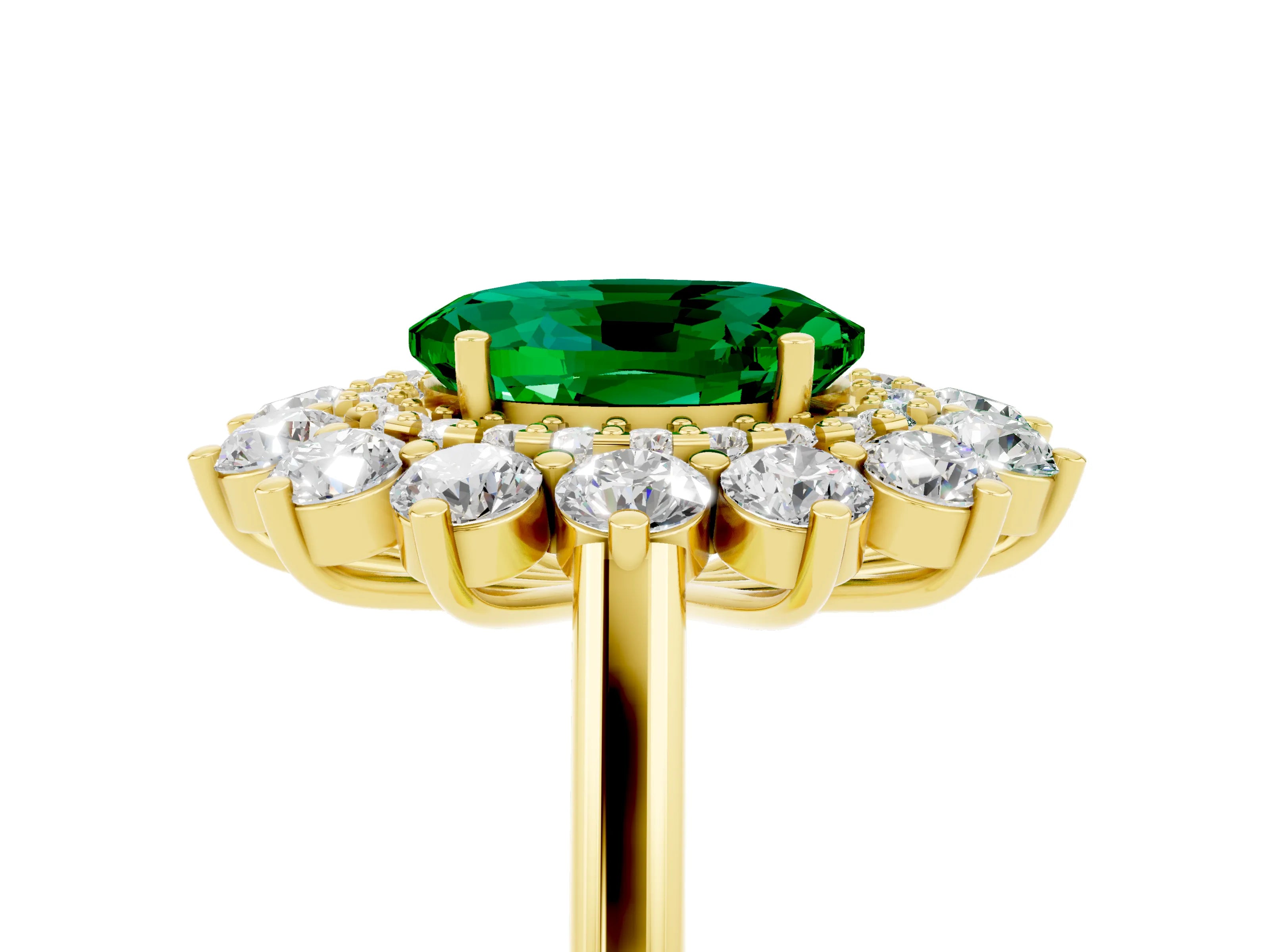 Yellow gold Oval Cut Halo Cluster Diamond Ring with Pave Band and Four-Prong Setting_29