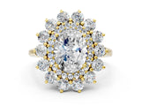 Yellow gold Oval Cut Halo Cluster Diamond Ring with Pave Band and Four-Prong Setting_29