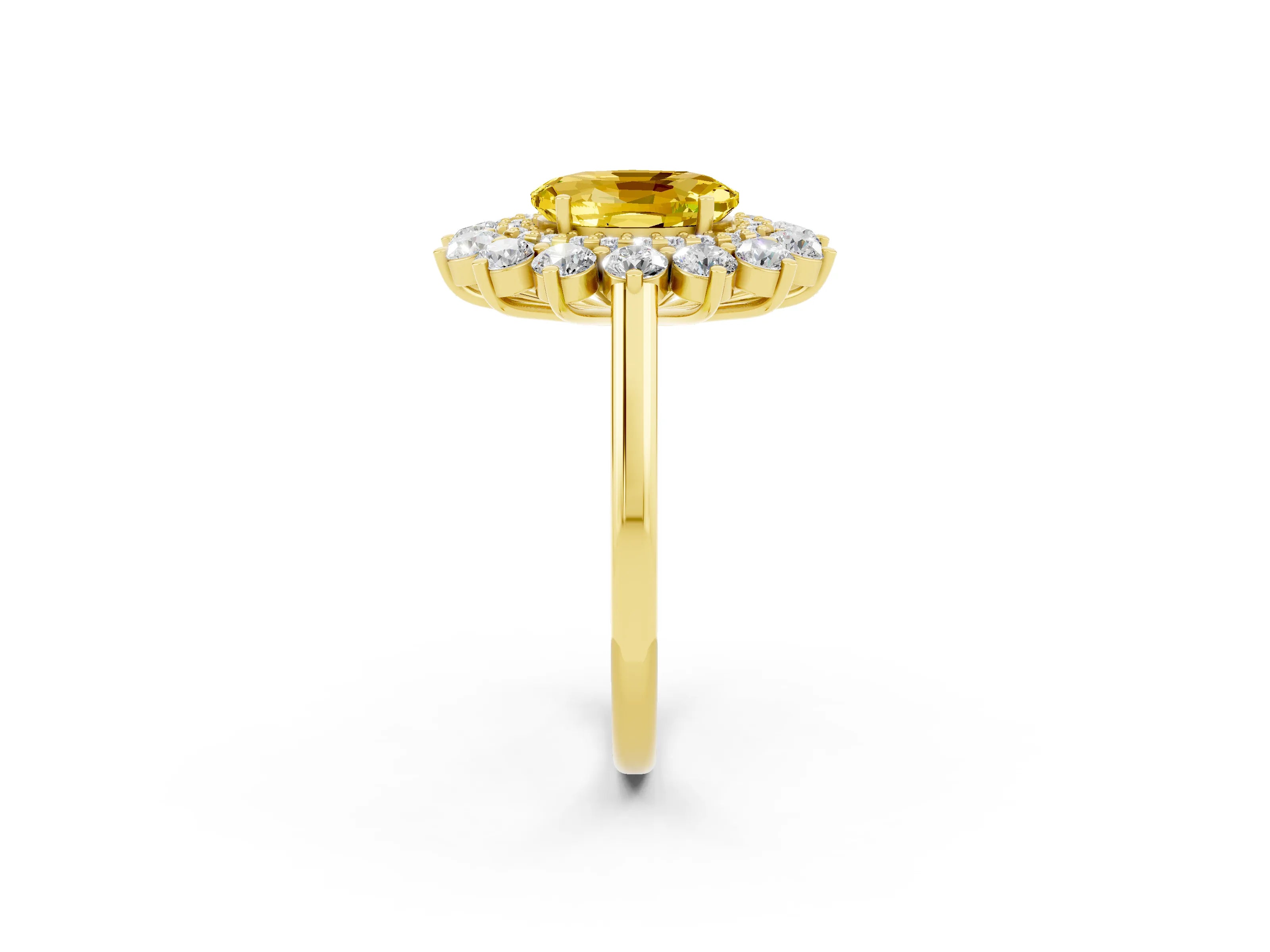 Yellow gold Oval Cut Halo Cluster Diamond Ring with Pave Band and Four-Prong Setting_2