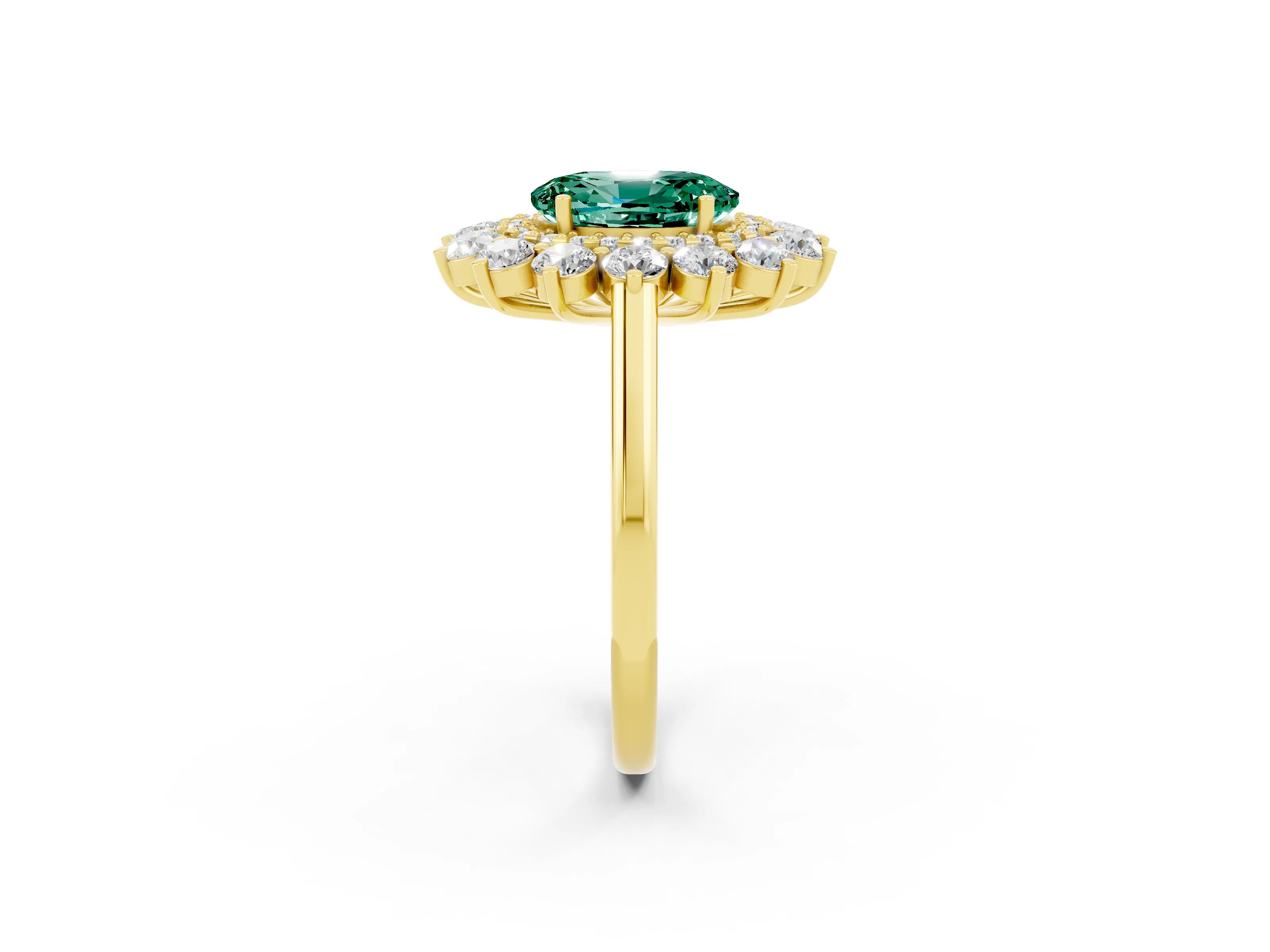Yellow gold Oval Cut Halo Cluster Diamond Ring with Pave Band and Four-Prong Setting_2