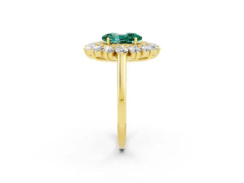 Yellow gold Oval Cut Halo Cluster Diamond Ring with Pave Band and Four-Prong Setting_2