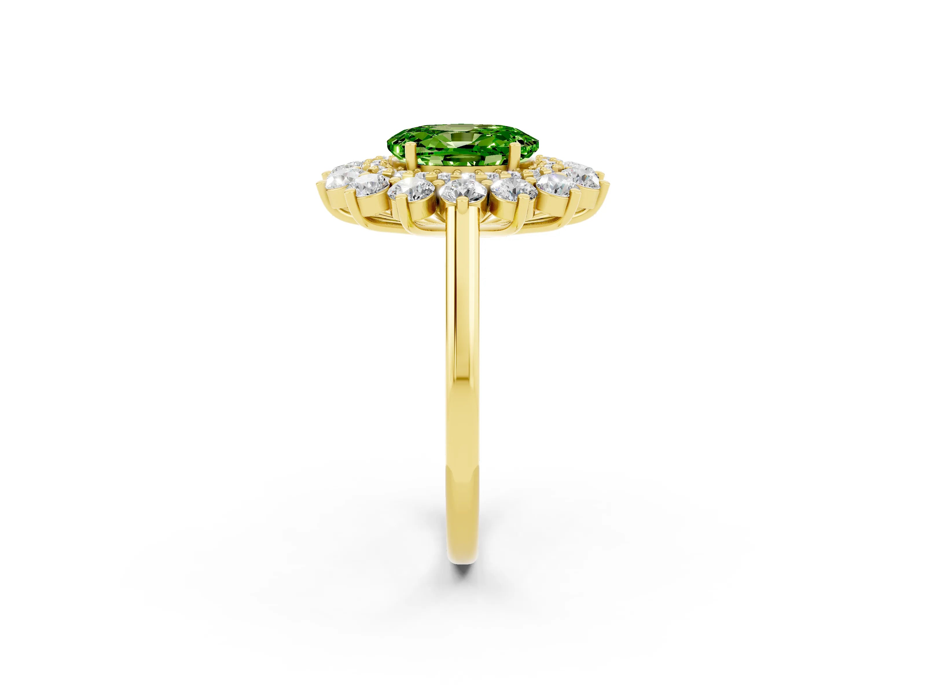 Yellow gold Oval Cut Halo Cluster Diamond Ring with Pave Band and Four-Prong Setting_2