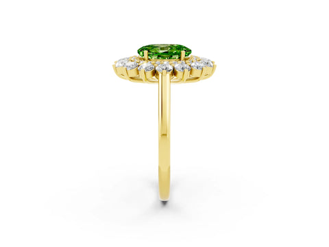 Yellow gold Oval Cut Halo Cluster Diamond Ring with Pave Band and Four-Prong Setting_2