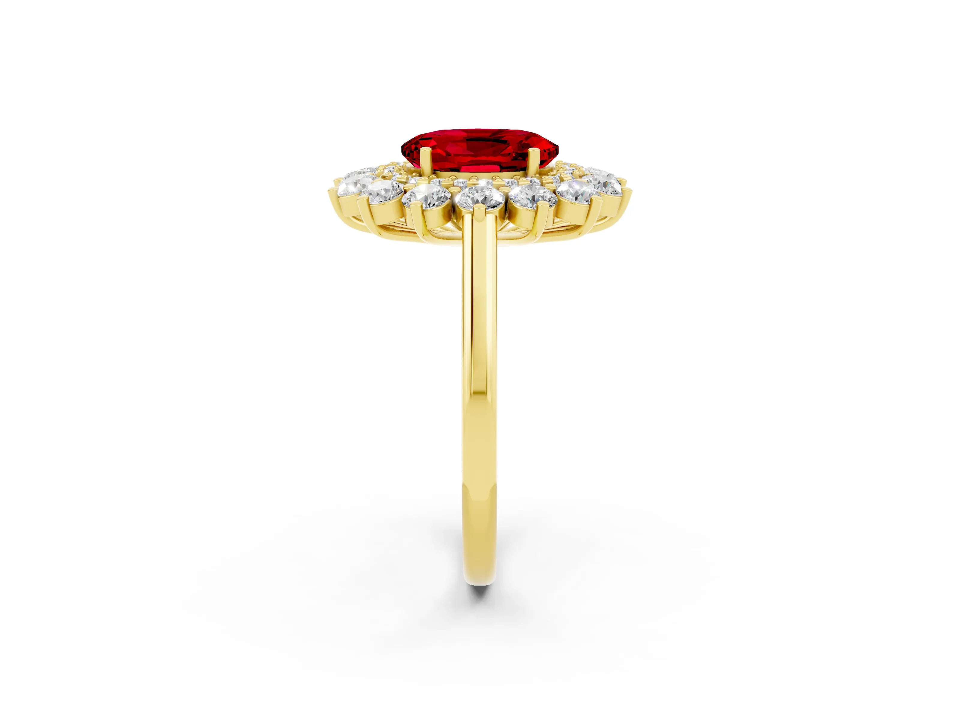 Yellow gold Oval Cut Halo Cluster Diamond Ring with Pave Band and Four-Prong Setting_2