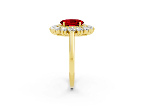 Yellow gold Oval Cut Halo Cluster Diamond Ring with Pave Band and Four-Prong Setting_2
