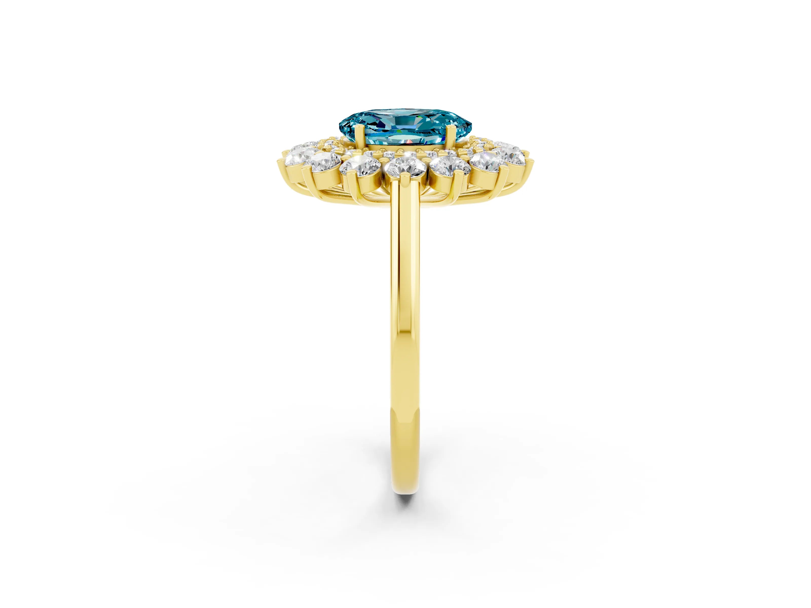 Yellow gold Oval Cut Halo Cluster Diamond Ring with Pave Band and Four-Prong Setting_2
