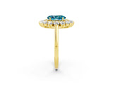 Yellow gold Oval Cut Halo Cluster Diamond Ring with Pave Band and Four-Prong Setting_2