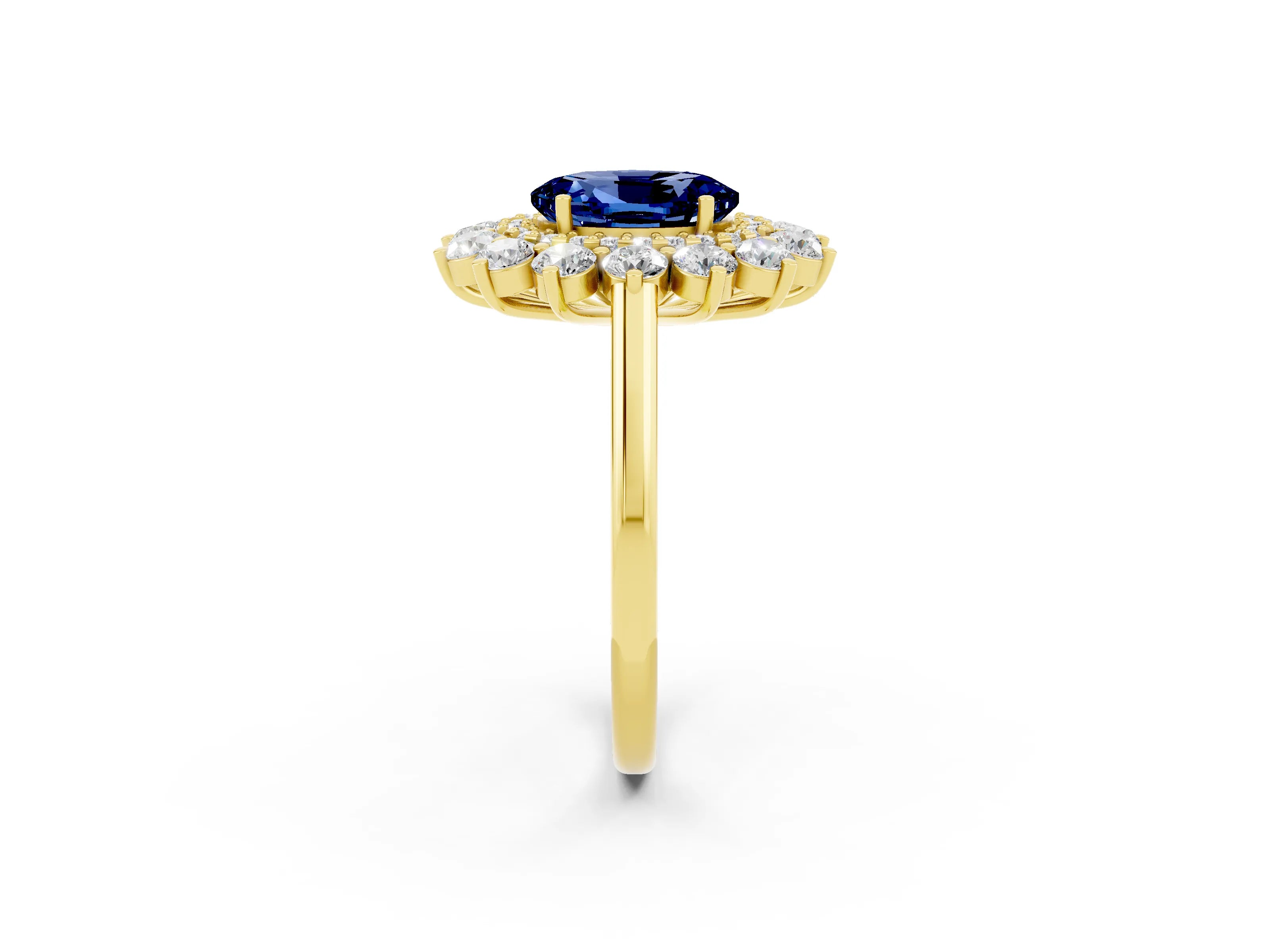 Yellow gold Oval Cut Halo Cluster Diamond Ring with Pave Band and Four-Prong Setting_2