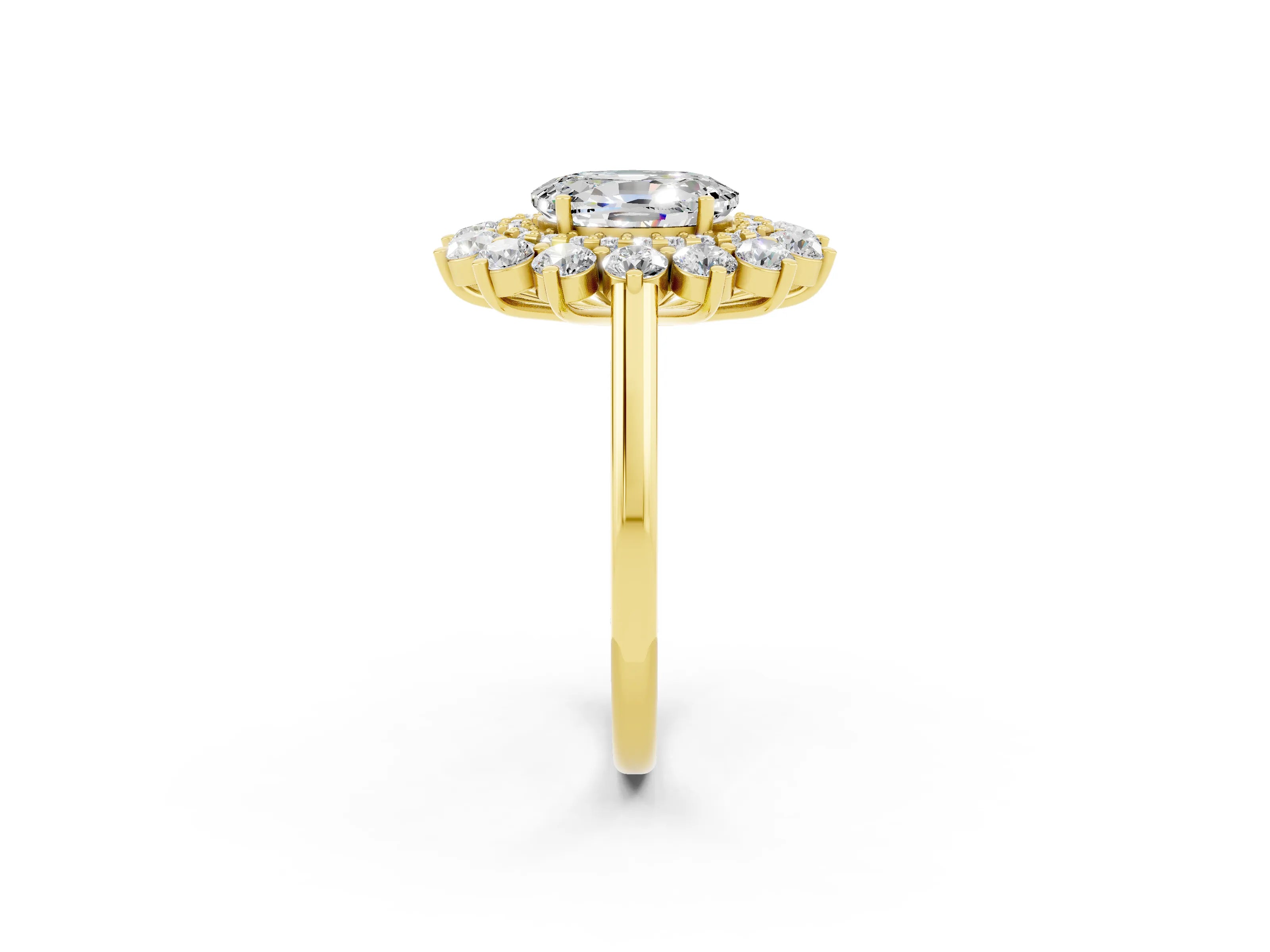 Yellow gold Oval Cut Halo Cluster Diamond Ring with Pave Band and Four-Prong Setting_2