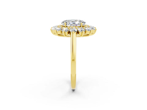 Yellow gold Oval Cut Halo Cluster Diamond Ring with Pave Band and Four-Prong Setting_2