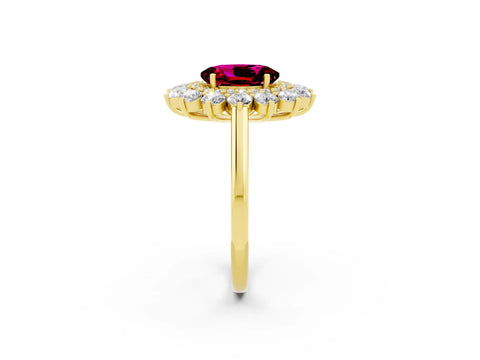 Yellow gold Oval Cut Halo Cluster Diamond Ring with Pave Band and Four-Prong Setting_2