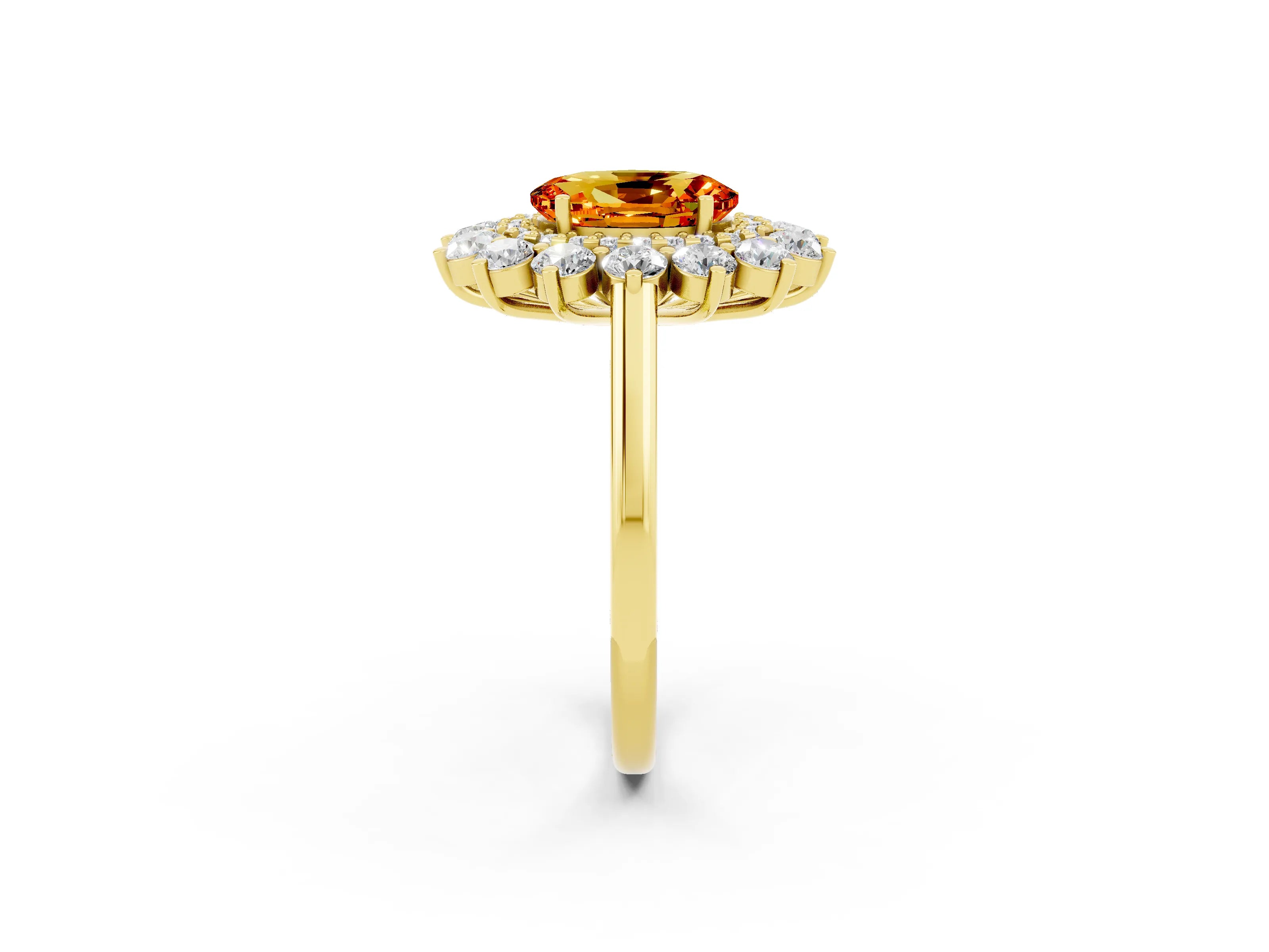 Yellow gold Oval Cut Halo Cluster Diamond Ring with Pave Band and Four-Prong Setting_2